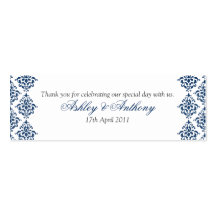 Navy Blue White Damask Floral Wedding Favour Tags Business Cards