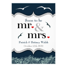 Navy Blue & White Nautical Wedding Invitations