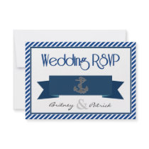 Navy Blue & White Nautical Wedding RSVP Cards Invite