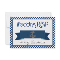 Navy Blue & White Nautical Wedding RSVP Cards Invitation