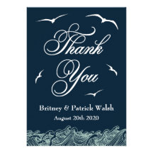 Navy Blue & White Nautical Wedding Thank You Cards Announcement