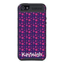 Navy Blue with Hot Pink Stars Cover For iPhone 5