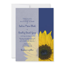 Navy Blue Yellow Sunflower Wedding Invitation