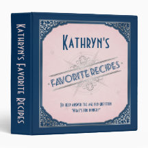 Navy Blush Pink Silver Vintage Frame Recipe Binder