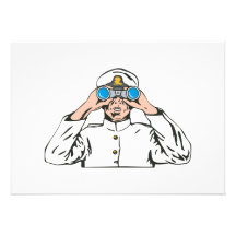 Navy Captain Sailor With Binoculars Custom Invite