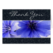 Navy Damask Chicory Thank You Greeting Card