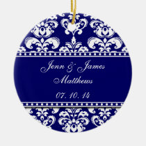 Navy Damask Names Date Wedding Ornaments ornaments