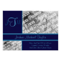 Navy Elegant Monogram Birth Announcement