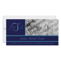 Navy Elegant Monogram Birth Announcement