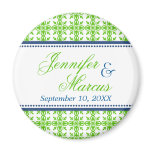 Navy green filigree fancy wedding save the date magnets
