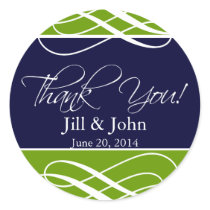 Navy Green Thank You Favour Labels Wedding Sticker