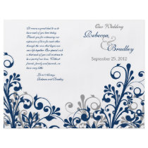 navy grey white abstract floral wedding program