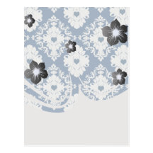 navy hearts blue white damask post cards