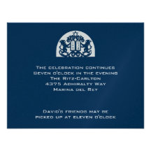 Navy Lions on Silver Paper Bar Mitzvah Reception Announcement