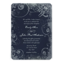 Navy Metallic Silver Kanji Love Swirl Custom Invitations