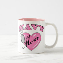 Navy Mom Pink Heart N Dog Tags Mugs