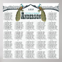 Navy  Peacock Love Bird Seating Chart Print