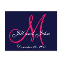 Navy Pink Save the Date Custom Monogram Postcards
