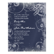 Navy Sacre Bleu Metallic Silver Kanji Love Swirl Invite