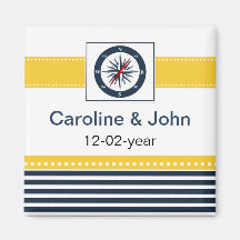 navy stripes, compass, nautical save the date magnets