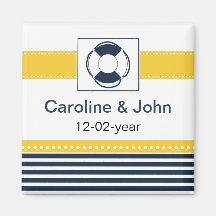 navy stripes, lifebuoy, nautical save the date magnets
