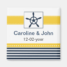 navy stripes, rudder, nautical save the date fridge magnets