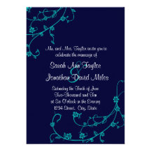 Navy/Teal Floral Swirl Wedding Invitation (Back)
