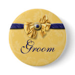 Navy yellow bridal party wedding pinback buttons