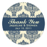 Navyblue & Ivory Damask Round Wedding Labels Round Stickers