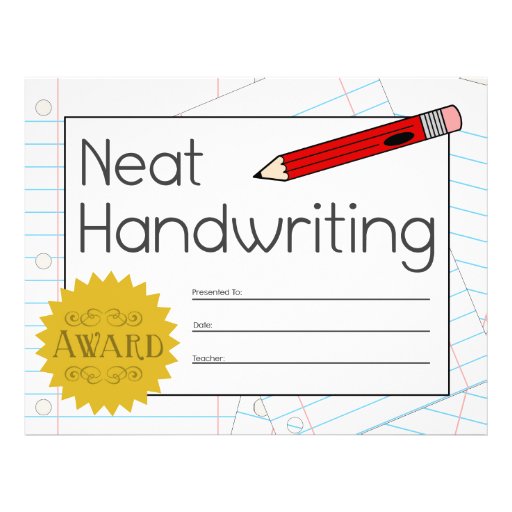pictures of neat handwriting award