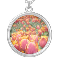 Necklace gifts Pink Tulip Flowers Sterling Siver