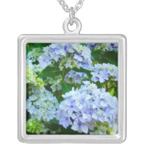 Necklace Gifts Sterlin Silver Blue Green Hydrangea