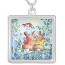Necklace Two Rabbits under an Umbrella