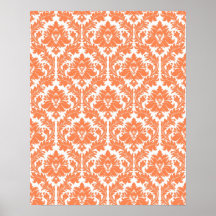Nectarine Orange Damask Posters