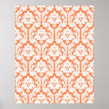 Nectarine Orange Damask Print