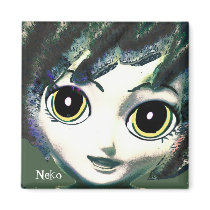 Neko Girl Green, Colourful Fantasy Art, Magnet