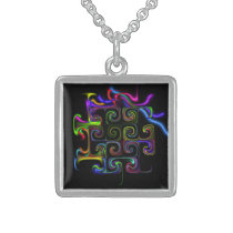 Neon Abstract Geometric on Black Artistic Necklace necklaces