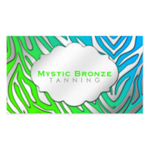 Neon Blue & Green Zebra Print Tanning/Salon Business Card Template