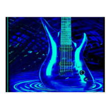 Neon blue guitar postcard