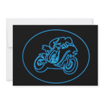 Neon Blue Racing Motorcycle Silhouette