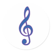 Neon Blue Treble Clef Round Stickers