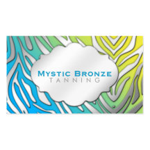 Neon Blue & Yellow Zebra Print Tanning/Salon Business Card