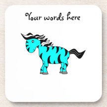 Neon blue zebra beverage coasters