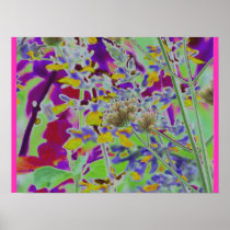 Neon digitized flower floral design background posters