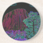 Neon Glow: Devils Tower with Glowing Edges Drink Coaster
