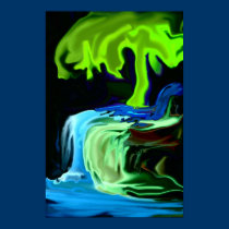 Neon glow tree and waterfall abstract posters