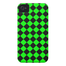 Neon Green and Black Diagonal Checkerboard Design iPhone 4 Case-Mate Cases
