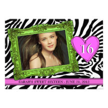 Neon Green and Pink Sweet Sixteen Custom Invites