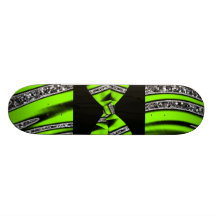 Neon Green & Black Zebra Glitter Stripes Skate Deck