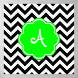 Neon Green Custom Monogram with Chevron Pattern Print